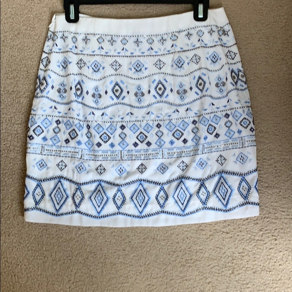 WHBM White and blue beaded mini skirt